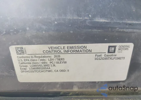 2020 Chevrolet Malibu Fwd Rs z USA, uszkodzony, nr VIN 1G1ZG5STXLF156273